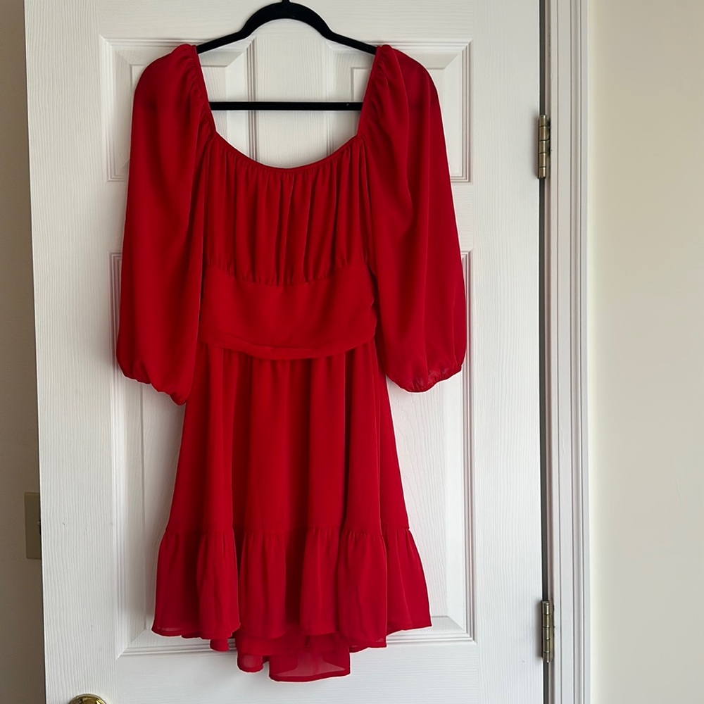 Red Mini Dress with sleeves and a tie back Size L